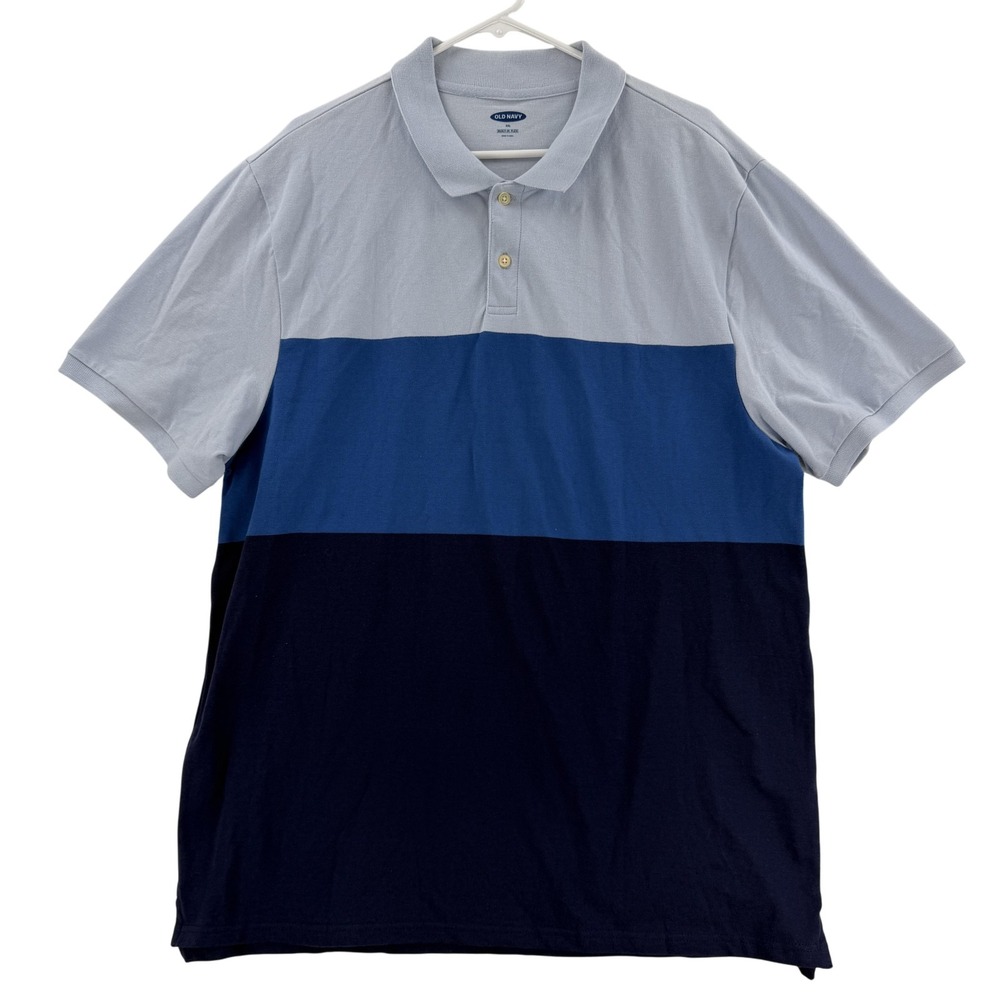 Old Navy Polo Shirt Mens 2XL Gray Blue Navy Colorblock Built-In Flex Go-Dry NWT‎